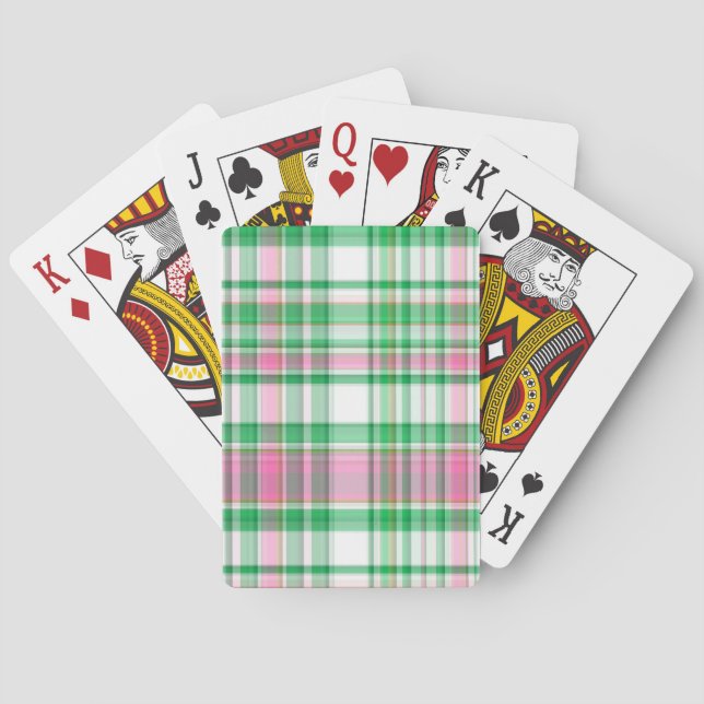Emerald Green, Hot Pink, White Preppy Madras Karie Spielkarten (Rückseite)