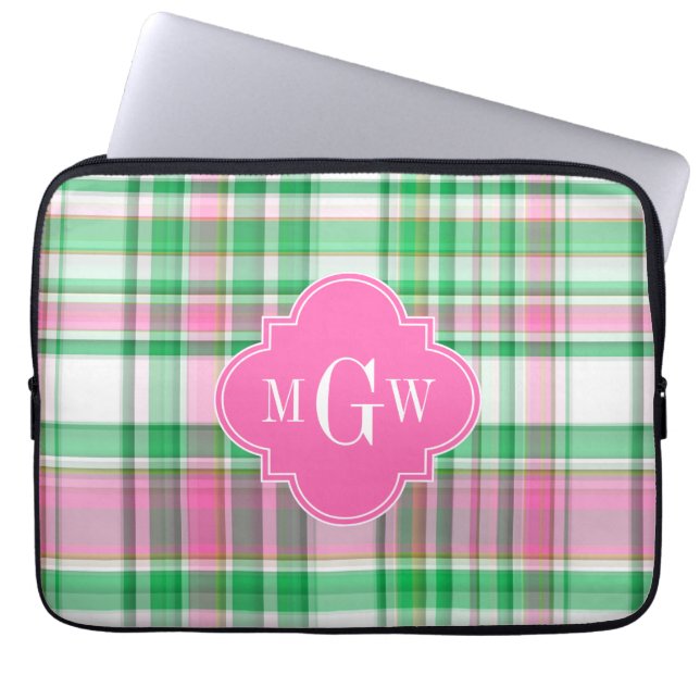 Emerald Green Hot Pink Whppy Madras Monogram Laptopschutzhülle (Vorderseite)