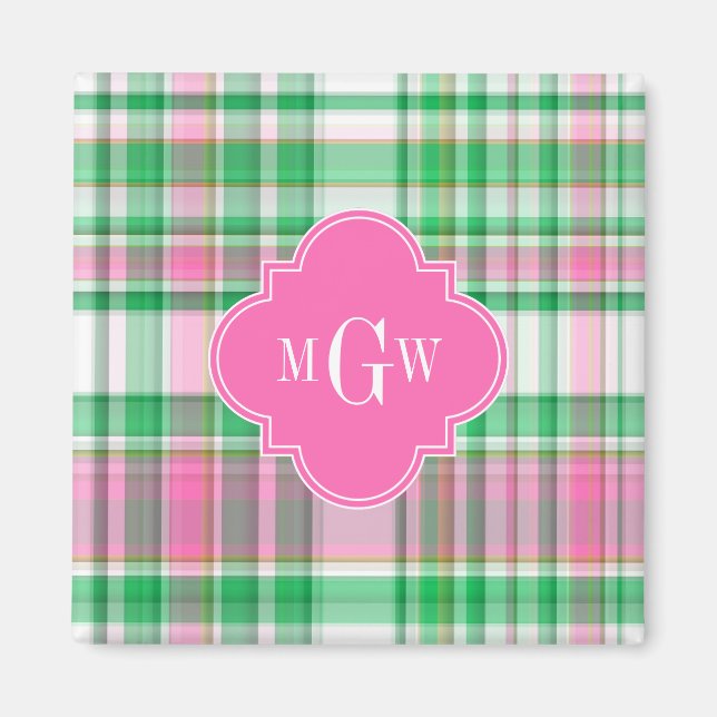 Emerald Green Hot Pink Whppy Madras Monogram Magnet (Vorne)