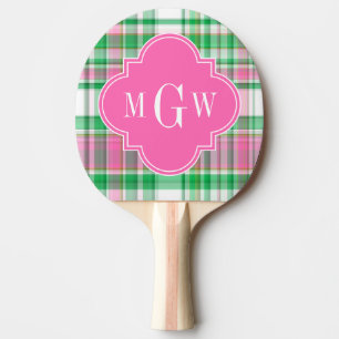 Emerald Green Hot Pink Whppy Madras Monogram Tischtennis Schläger