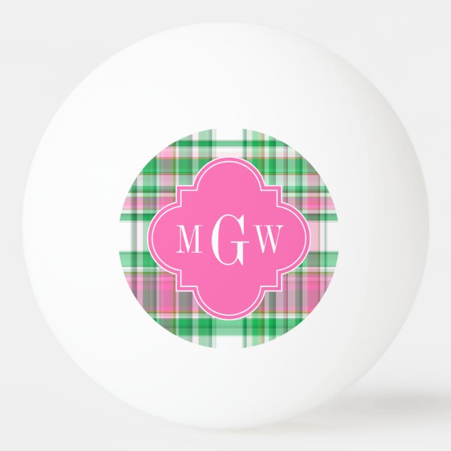 Emerald Green Hot Pink Whppy Madras Monogram Tischtennisball (Vorderseite)