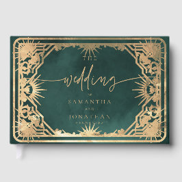 Emerald Green & Imitate Gold Tarot Celestial Weddi Gästebuch