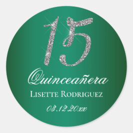 Emerald Green Imitats Glitzer 15 Quinceanera Runder Aufkleber