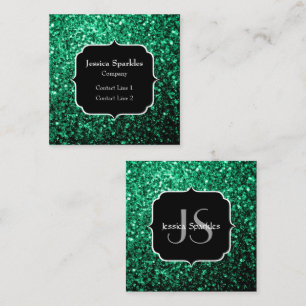 Emerald Green Imitats Glitzer Glitzern Monogram Quadratische Visitenkarte