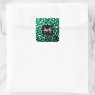 Emerald Green Imitats Glitzer Glitzern Monogram Quadratischer Aufkleber