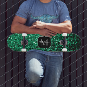 Emerald Green Imitats Glitzer Glitzern Monogram Skateboard
