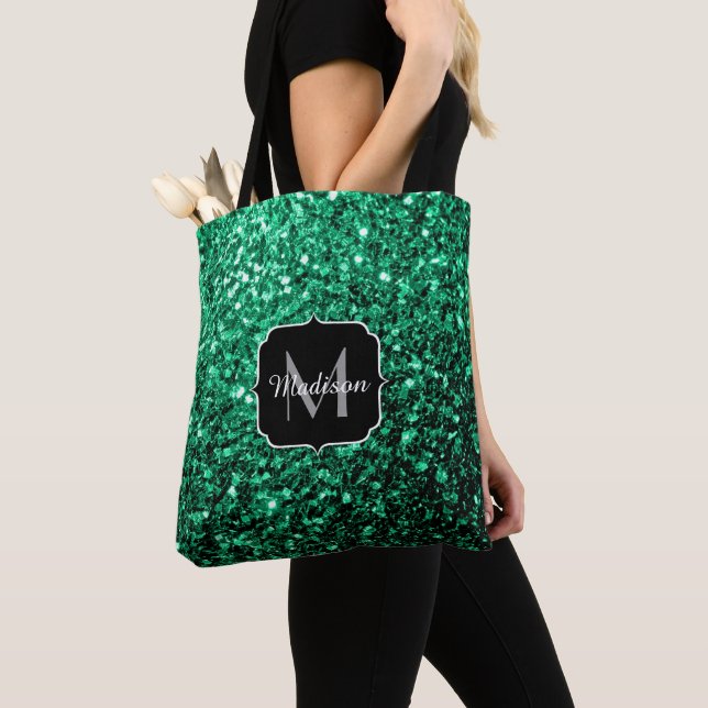 Emerald Green Imitats Glitzer Glitzern Monogram Tasche (Von Nahem)