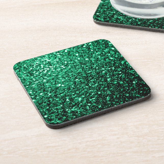 Emerald Green Imitats Glitzer Glitzern Untersetzer (Linke Seite)
