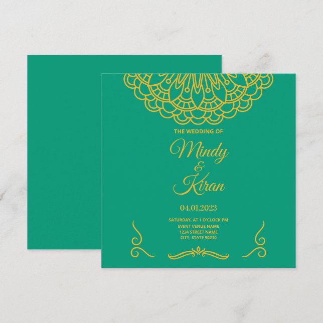 Emerald Green Indian Jewel Tone Wedding Einladung (Vorne/Hinten)