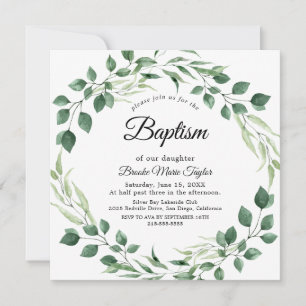 Emerald Green Invitation Carré Baptême