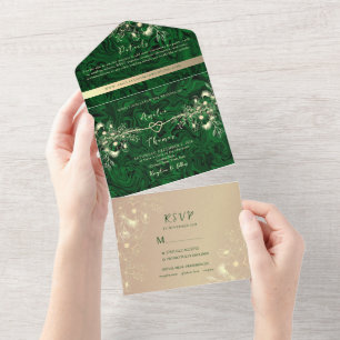Emerald Green Jewel Tone Wedding All In One Einladung