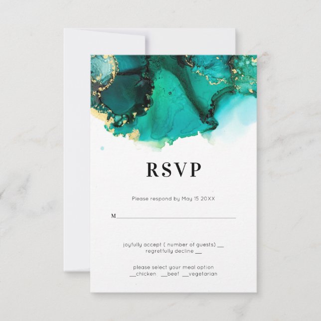 Emerald Green Jewel Tone Wedding RSVP (Vorderseite)