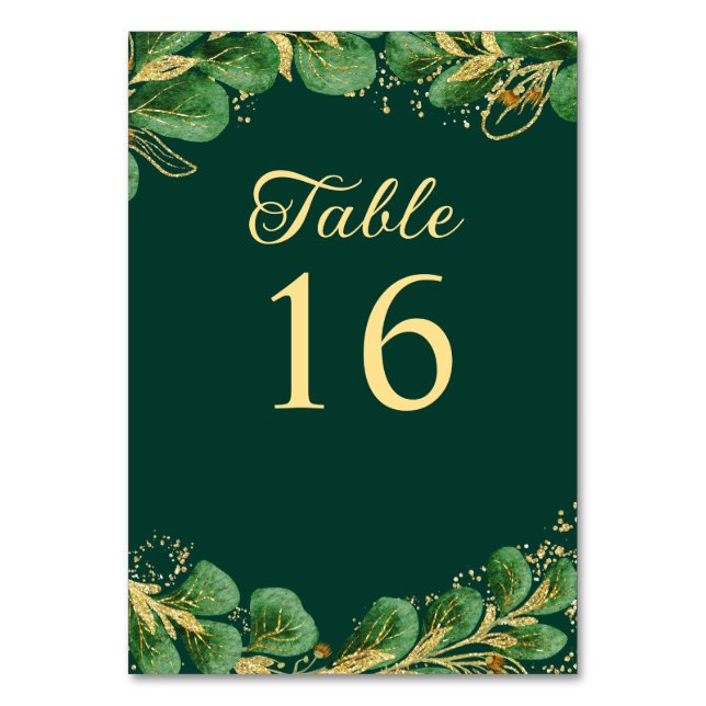 Emerald Green Jewel Tone Wedding Tischnummer (Vorderseite)