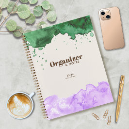 Emerald Green & Lavender Watercolor personalisiere Notizbuch