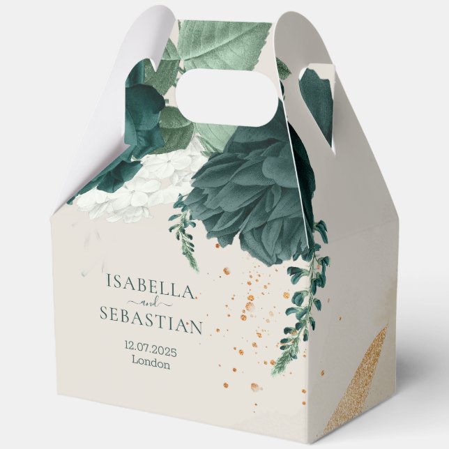 Emerald Green Leaf & Blush Rose Romantic Wedding Geschenkschachtel (Vorderseite)