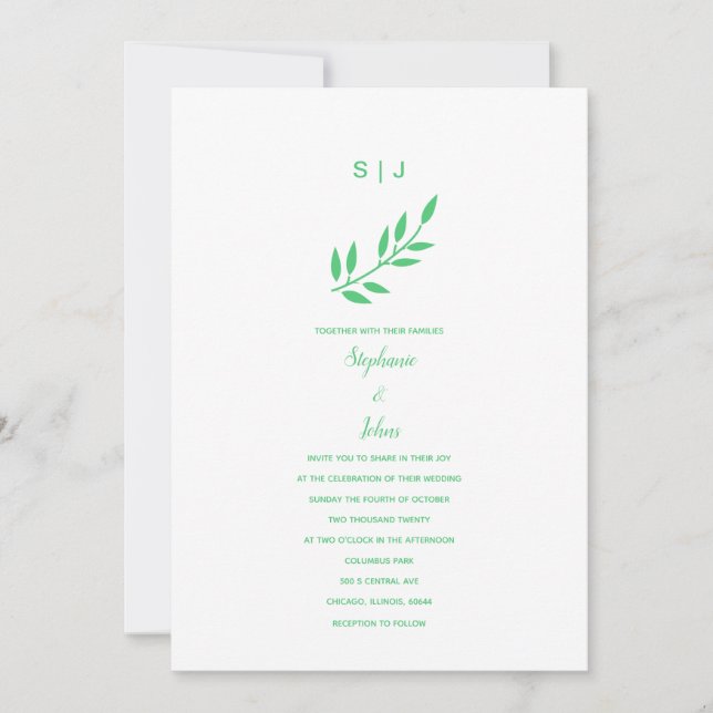 Emerald Green Leaf Monogram Name Boho Wedding 2024 Einladung (Vorderseite)