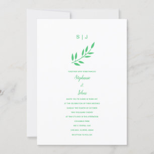 Emerald Green Leaf Monogram Name Boho Wedding 2024 Einladung