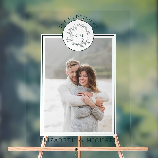 Emerald Green Leafy Crest Monogramme Mariage photo (Wedding Sign!)