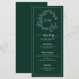 Emerald Green Leafy Wappen Monogram Wedding Menu Menükarte