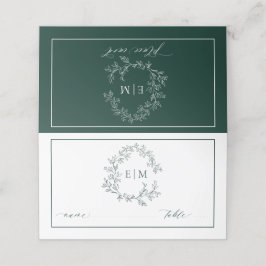 Emerald Green Leafy Wappen Monogram Wedding Platzkarte