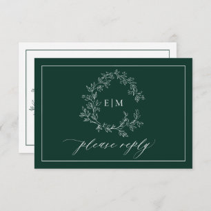 Emerald Green Leafy Wappen Monogram Wedding RSVP