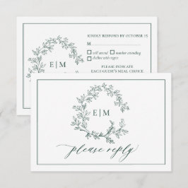 Emerald Green Leafy Wappen Monogram Wedding RSVP