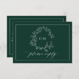 Emerald Green Leafy Wappen Monogram Wedding RSVP