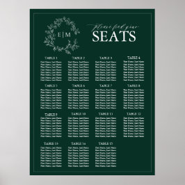 Emerald Green Leafy Wappen Monogram Wedding Seatin Poster
