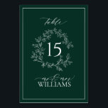 Emerald Green Leafy Wappen Monogram Wedding Tischnummer<br><div class="desc">Wir lieben diese trendige, moderne smaragdgrüne Hochzeitsfeier-Tischnummer! Es ist einfach, elegant und so hübsch. Es verfügt über einen handgezeichneten, grünen Kranz, der eine moderne Hochzeitsfeier umgibt. Es ist in eleganter Typografie personalisiert und mit handgeschriebener Kalligrafie akzentuiert. Schließlich ist es in einem zarten Rahmen bestickt. Suite hier ansehen: https://www.zazzle.com/collections/emerald_green_leafy_crest_monogram_wedding-119957580948924617 Kontaktieren Sie...</div>