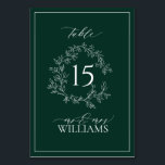 Emerald Green Leafy Wappen Monogram Wedding Tischnummer<br><div class="desc">Wir lieben diese trendige, moderne smaragdgrüne Hochzeitsfeier-Tischnummer! Es ist einfach, elegant und so hübsch. Es verfügt über einen handgezeichneten, grünen Kranz, der eine moderne Hochzeitsfeier umgibt. Es ist in eleganter Typografie personalisiert und mit handgeschriebener Kalligrafie akzentuiert. Schließlich ist es in einem zarten Rahmen bestickt. Suite hier ansehen: https://www.zazzle.com/collections/emerald_green_leafy_crest_monogram_wedding-119957580948924617 Kontaktieren Sie...</div>
