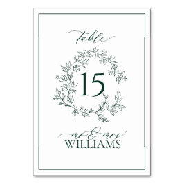 Emerald Green Leafy Wappen Monogram Wedding Tischnummer