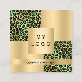 Emerald Green Leopard Gold Muster Logo QR Quadratische Visitenkarte