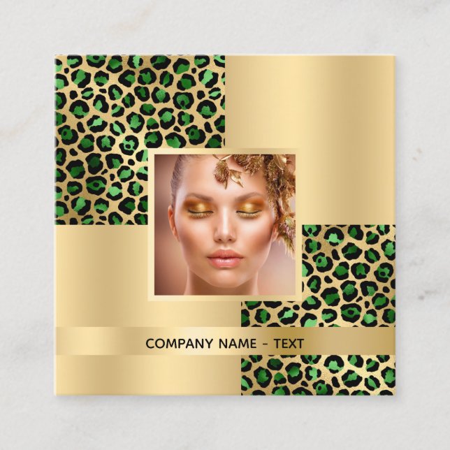 Emerald-Green-Leopard-Goldmuster-Foto QR-Code Quadratische Visitenkarte (Vorderseite)