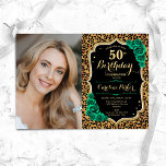 Emerald Green Leopard Print Foto 50. Geburtstag Einladung<br><div class="desc">Elegante florale feminine 50. Geburtstagseinladung mit Ihrem Foto. Glam schwarz grünes Design mit Imitaten Glitzer Gold. Features Tier Leopard Druck, smaragdgrüne Rose, Skript-Schriftart und Konfetti. Ideal für ein stilvolles Party für Erwachsene. Personalisieren Sie Ihre persönlichen Daten. Kann für jedes Alter angepasst werden! Gedruckte Zazzle Einladungen oder Sofortdownload digitalen druckbaren Vorlage....</div>