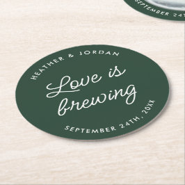 Emerald Green Liebe bricht Hochzeitsempfang Runder Pappuntersetzer