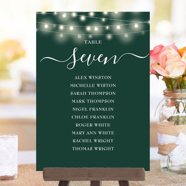 Emerald Green Lights Tischnummer Seekarte (Emerald Green Lights Table Number Seating Chart)