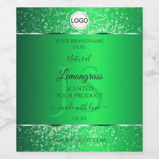 Emerald Green Logo Initials Glitzer Product Labels Weinetikett (Einzelnes Label)