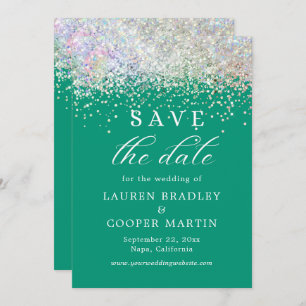 Emerald Green Luxury Glitzer Wedding Save the Date