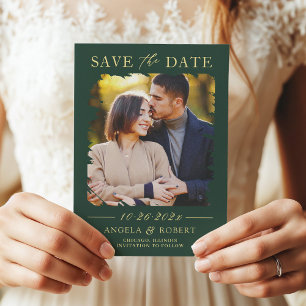 Emerald Green Luxury Gold Brush Stroke Foto Frame Save The Date