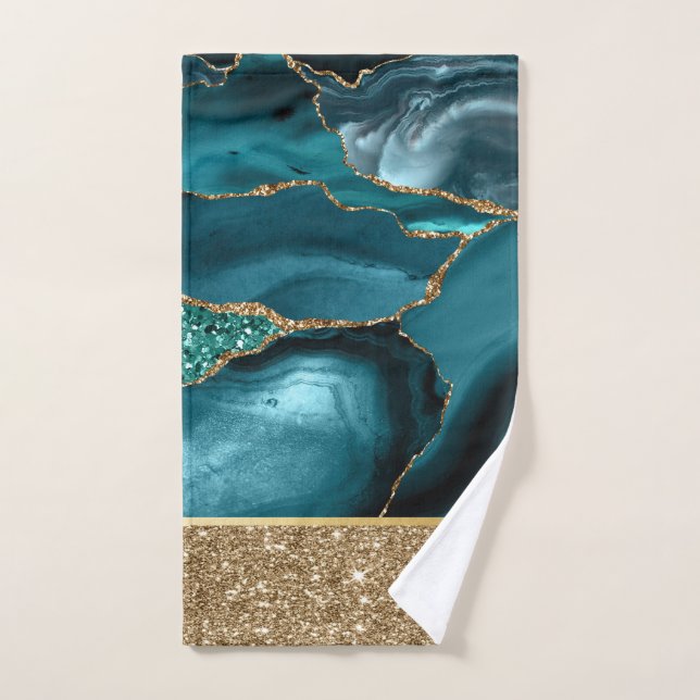 Emerald Green Marble Gold Parties scintillant (Serviette à main)