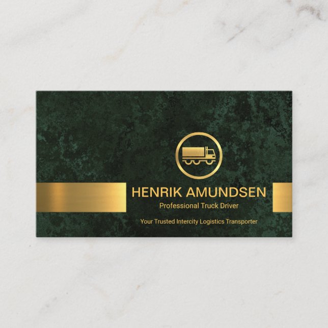 Emerald Green Marble Grunge Gold Strip Trucker Visitenkarte (Vorderseite)