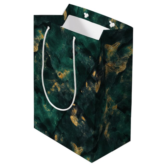 Emerald Green Marble Wedding Mittlere Geschenktüte (Rückseite Schrägansicht)