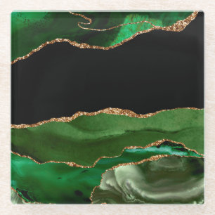 Emerald Green Marbled Agate Contemporary Stone Glasuntersetzer