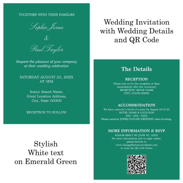 Emerald Green Mariage QR Code RSVP Invitation (Créateur téléchargé)
