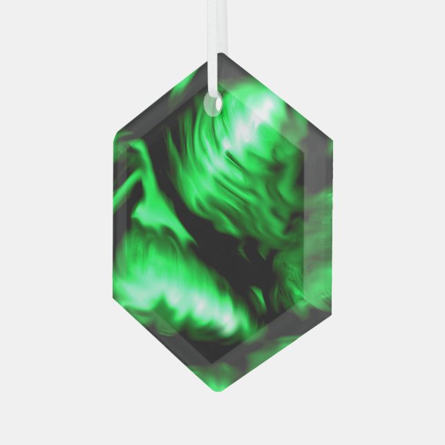 Emerald Green Melting Liquid Wirbel Suncatcher Ornament Aus Glas (Vorderseite Links)
