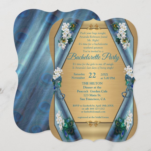 Emerald Green Metallic Silk & Gold Bachelorette Einladung (Vorne/Hinten)