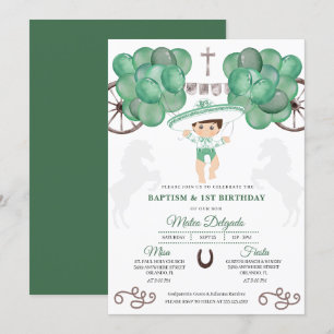 Emerald Green Mexican Baby Boy Charro Baptisse Einladung
