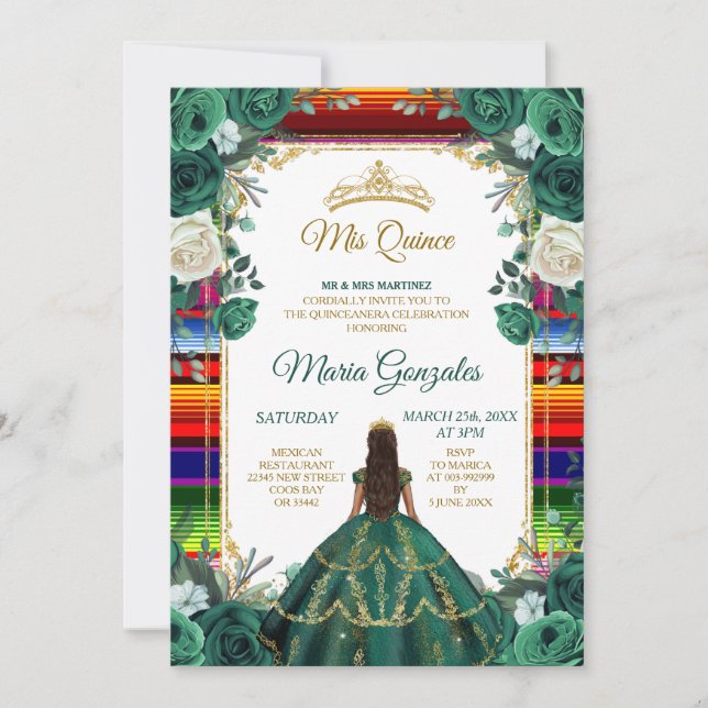 Emerald Green & Mexican Blanket Girl Sweet 16. Einladung (Vorderseite)