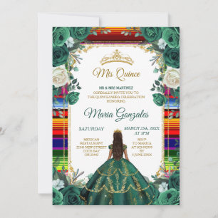 Emerald Green & Mexican Blanket Girl Sweet 16. Einladung