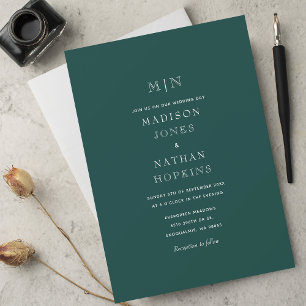 Emerald Green Minimal Monogram Wedding Einladung